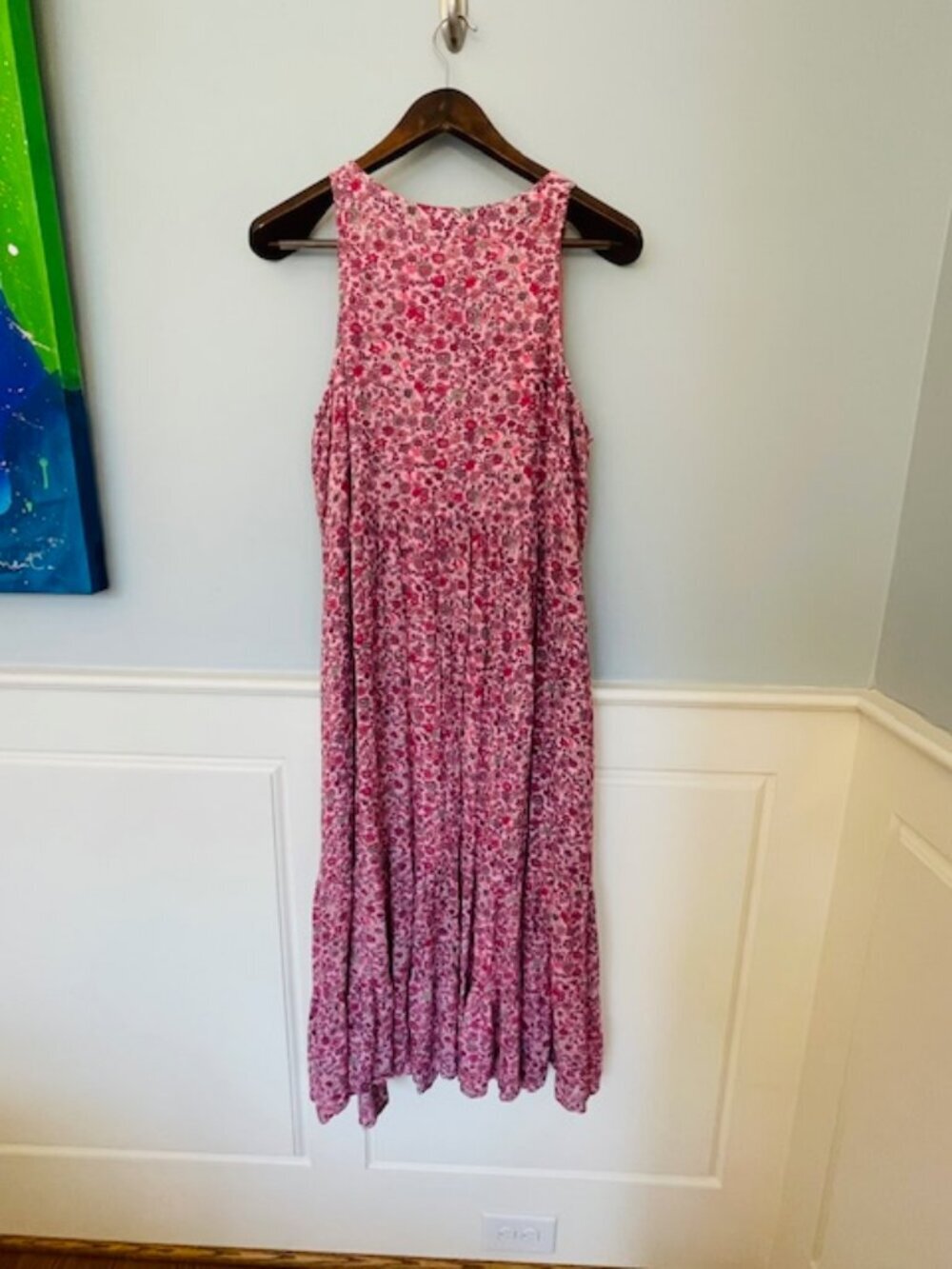 J. JIll Relaxed Fit Flounce Hem Sleeveless Pink Floral Maxi Dress Large Petite - Picture 5 of 9